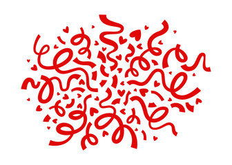 Ribbons and Red Hearts Confetti falling. Holiday Firework. Vector isolated template for greeting, invitation cards, Happy Valentines Day, Carnival, Wedding, Baby Shower, Party Celebration, Birthday, b