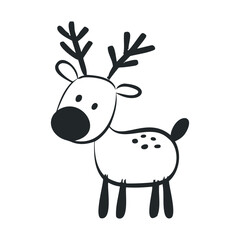 Fototapeta premium Cute cartoon reindeer with antlers on white background