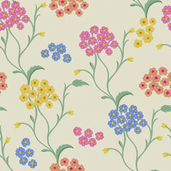 Ditsy Floral Seamless Pattern Cream Background, digital and textile print design for wallpaper, rug, fabric