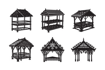 Fototapeta premium silhouette double level Slovenian hayrack set bundle on the white background