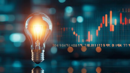 Illuminating financial trends light bulb with stock market data digital environment close-up view business insights