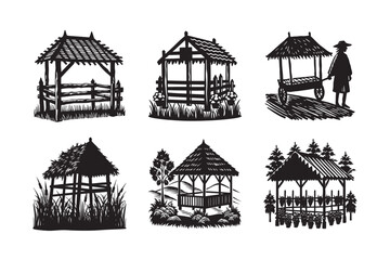 silhouette double level Slovenian hayrack set bundle on the white background