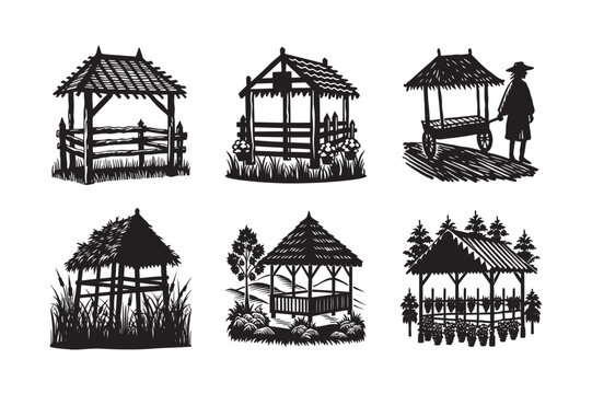 silhouette double level Slovenian hayrack set bundle on the white background