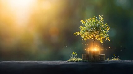 Growing wealth a tree of prosperity amidst nature's embrace symbolizing financial growth and sustainability