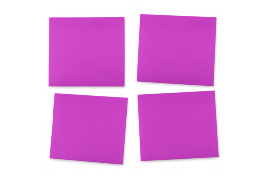 Pink sticky notes arranged in square formation, creating empty space for notes against transparent backdrop