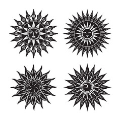 silhouette Latvian sun as seen in ancient jewelry set bundle on the white background