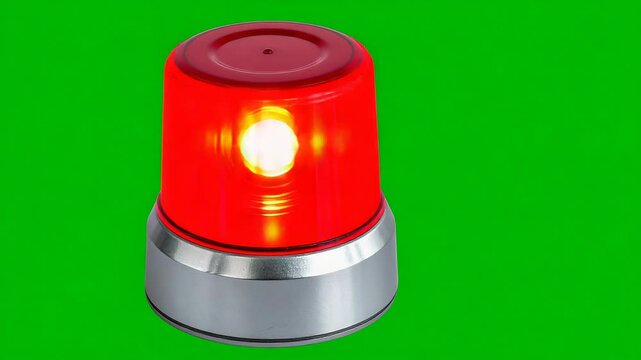 Red emergency flasher spins creating a sense of urgency and alarm on a green screen background signaling immediate attention and potential danger