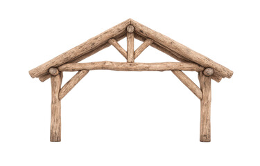 Rustic wooden structure with triangular roof design crafted from natural logs for architecture and design projects