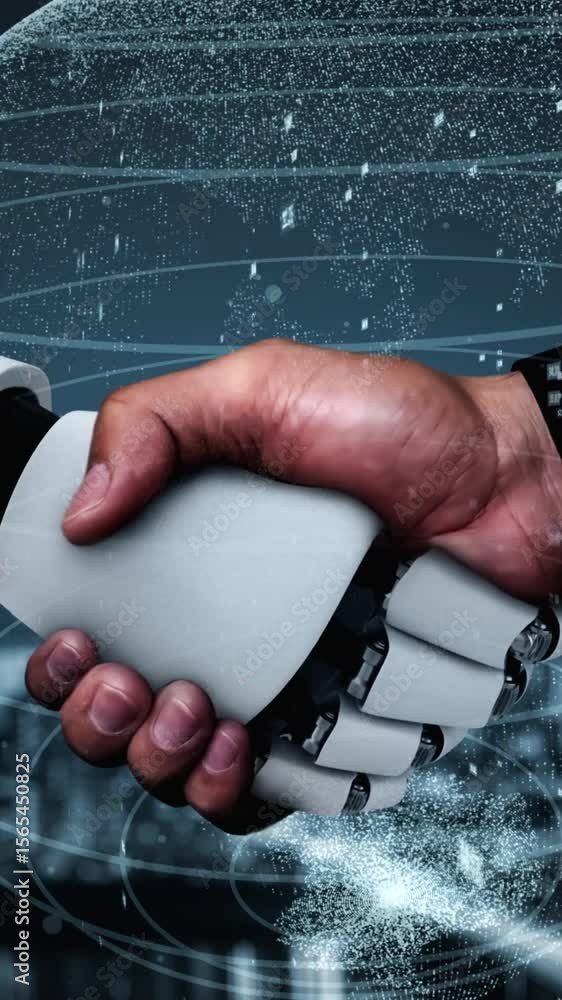 Poster futuristic robot artificial intelligence huminoid ai data analytic technology development and machin