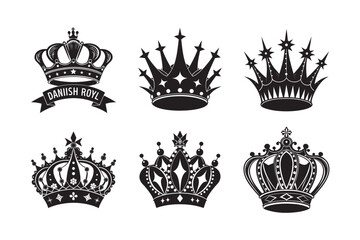 silhouette Danish royal crown above royal scepter set bundle on the white background