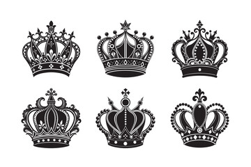 silhouette Danish royal crown above royal scepter set bundle on the white background