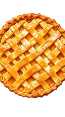 Freshly Baked Golden Apple Pie with Lattice Crust and Delicious Filling Ready for Serving on a Simple Background