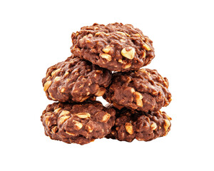 Delicious Chocolate Oat Cookies Stacked on a White Background Ready for Dessert or Snack Time Indulgence and Enjoyment