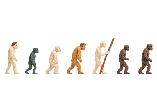Evolution of Humanoid Figures Representing the Journey from Primitive to Modern Man in Artistic Visualization