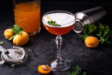 Fresh apricot cocktail martini with mint