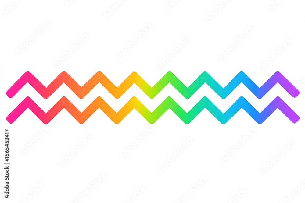Poster rainbow gradient zigzagging lines forming seamless geometric pattern, transparent background perfect