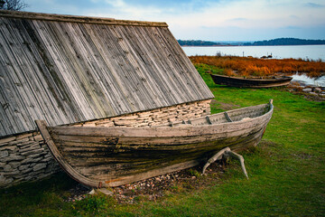 Small boats at the beach i, Swedish island Gotland.