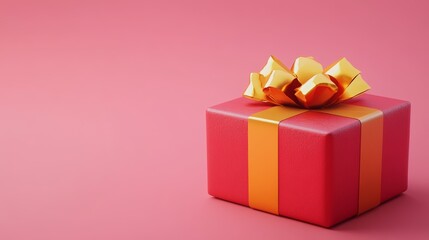 Fototapeta premium Red Gift Box with Yellow Bow on Pink Surface Creating a Vibrant and Modern Holiday Presentation