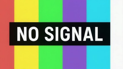 Static TV screen displays no signal with vibrant color bars for technical difficulties and broadcasting interruption