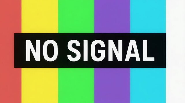 Static TV screen displays no signal with vibrant color bars for technical difficulties and broadcasting interruption