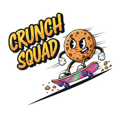 Retro Cartoon Cookie Character Riding Skateboard Illustration for Team Mascot