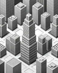 Monochrome abstract cityscape of cubes and squares