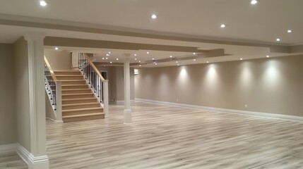 Finished basement interior, spacious and well-lit