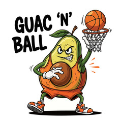 Cartoon Handdrawn Avocado Playing Basketball Illustration Funny Food Character