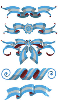 Argentina Flag Vector Bundle &ndash; Fileteado Style (5 Decorative Ribbons). A collection of 5 Argentinian flag ribbon vectors in fileteado porte&ntilde;o style. Perfect for cultural, patriotic, or festive designs