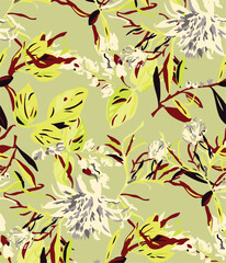 flowers with leaves seamless pattern on background