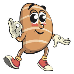 cute salted butter roll mascot cartoon vector illustration dancing while giving the okay sign, bakery bread character with happy face isolated on transparant backnground, work of hand drawn