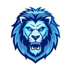 Fototapeta premium Blue Lion Head Mascot Logo – Fierce Roaring King of Jungle Vector, Powerful Bold Graphic Ideal for Sports Teams, Esports, Branding & Wildlife Merchandise