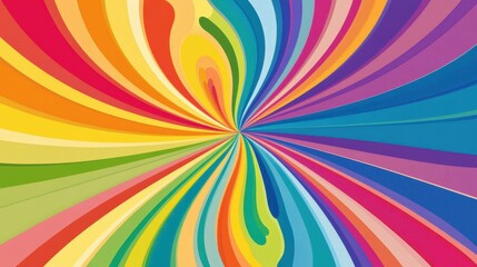 Vibrant radiating rainbow stripes create a dynamic design.