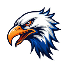 Bold Bald Eagle Head Vector – Fierce American Bird Mascot with Orange Beak and Blue Feathers, Perfect for Logos, Sports Teams, and Patriotic Graphic Designs

