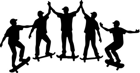 Fototapeta premium Skateboarders High Five Silhouette vector bundle