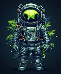 Futuristic Robot Warrior Knight Woman Astronaut Statue in Medieval Armor Illustration