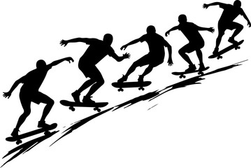 Skateboarders Going Uphill Silhouette Sequence vector bundle
