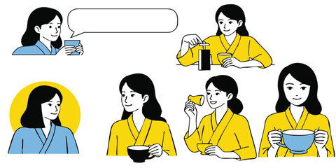 Diverse women characters in flat design – front and side profiles