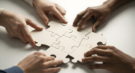 Teamwork, Collaboration, and Puzzle Solving Hands Joining Forces to Achieve a Shared Goal