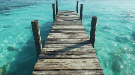 Seaside walkway over transparent water and fluffy clouds high resolution picture