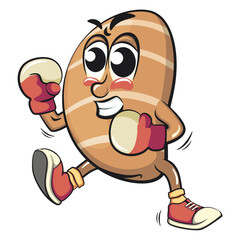 cute salted butter roll mascot cartoon vector illustration boxing wearing boxing glove, bakery bread character with happy face and red shoes isolated on transparant backnground, work of hand drawn