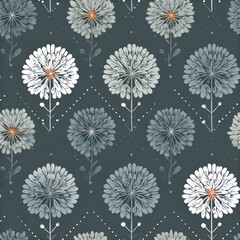 Seamless pattern of minimalist Scandinavian snowflakes in soft gray and white winter elegance