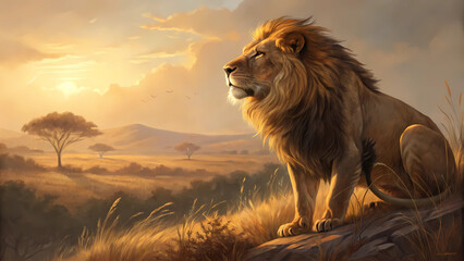 Lion king animal wildlife african safari sunset savanna predator feline nature photography wallpaper background