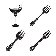 silhouette barbecue fork bundle on the white background