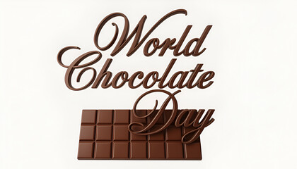 World Chocolate Day Text with Chocolate Bar on White Background