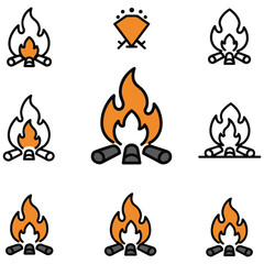 A beautiful and cohesive set of bonfire icons, with options for both filled color designs and minimalist line art