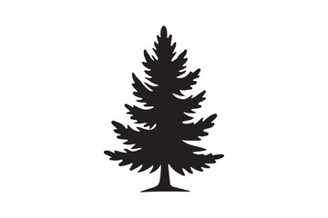 Silhouette of a pine tree with jagged branches against a white background