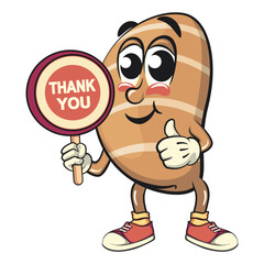 cute salted butter roll mascot cartoon vector illustration say thank you, bakery bread character with happy face and red shoes isolated on transparant backnground, work of hand drawn