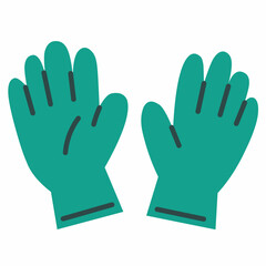 A pair of green flat rubber gloves icon for lab or health safety. Used in biology, medical experiments, lab tests, and science education materials.