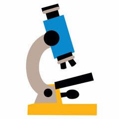 Microscope illustration in blue and yellow colors. Great for lab, research, biology, and scientific experiments in educational or medical content.